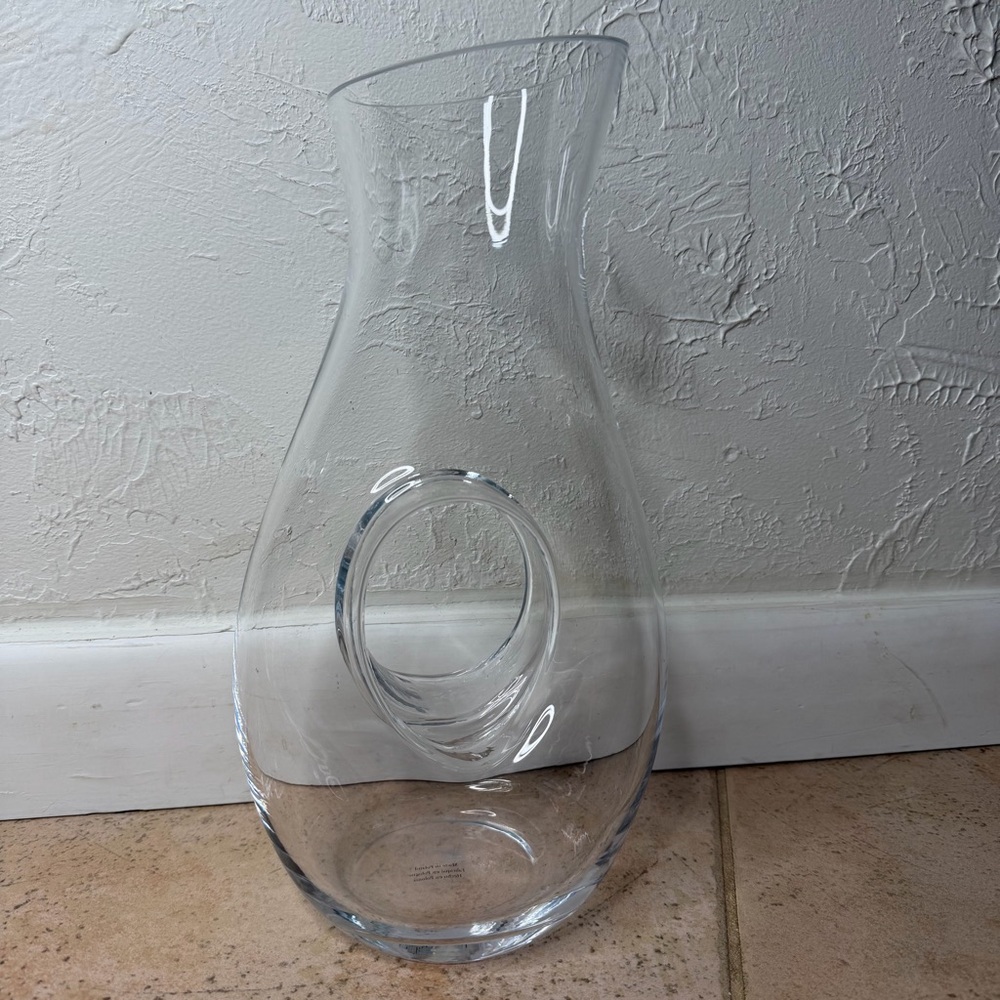 Vintage Poland Wine Caraffe Glass Decanter Donut Hole Center Pitcher Handmade